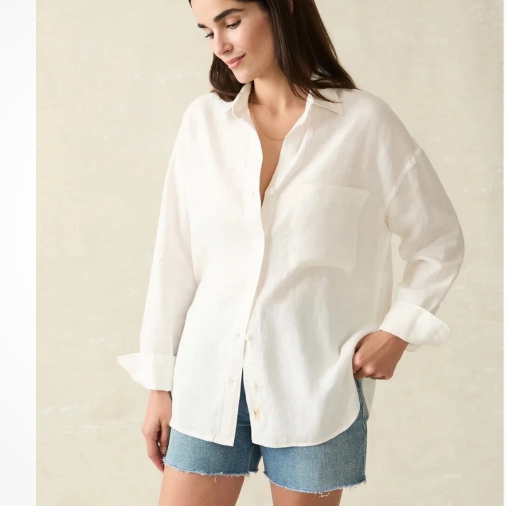 Faherty Laguna Linen Relaxed Yellow Breathable Shirt Women’s Sz XXS